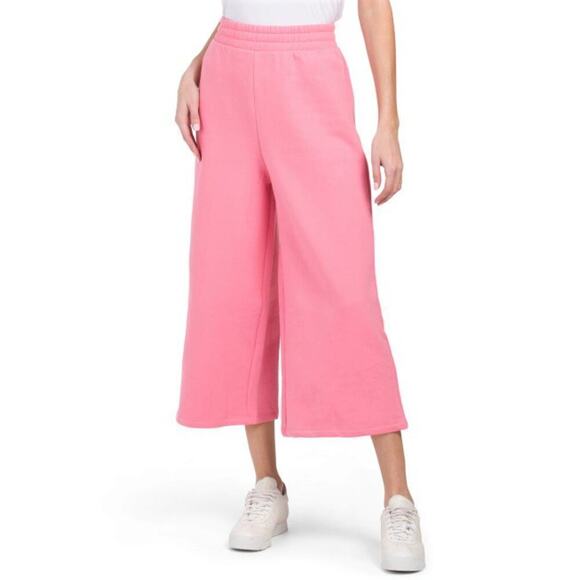 New! Zara Wide Leg Cropped Soft Cotton Fleece Lined Casual Pants - Picture 1 of 5